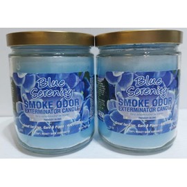 Smoke Odor Exterminator 13oz Jar Candle, Blue Serenity Two Pack.