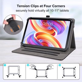 DLveer Universal Case for Blackview Tab90 WiFi 11 Inch/Blackview Tablet 10 Inch/Tab70 WiFi/Tab80/Tab30, Multi-View PU Leather Case for 10-11 Inch Tablet, Compatible with Teclast Tablet, Solid Black