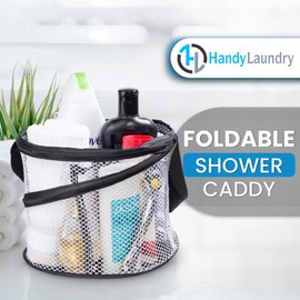 Organizador de ducha plegable – plegable, portátil, orificio de drenaje, asa de transporte, compartimentos grandes. Gran organizador para campamento, viajes, gimnasio y recámara. (negro)