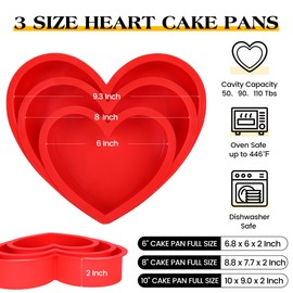 AOTASO - Juego de 3 moldes de silicona en forma de corazón de 10 pulgadas, 8 pulgadas, 6 pulgadas, mini y grande para tartas de corazón, moldes de silicona antiadherentes para hornear (rojo)