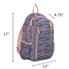 Eastsport Gym Mesh Backpack See Through Semi Transparent with Adjustable Straps for Work, Travel, Security, Swimming and Beach - Multi Color Striped/Blush Trim