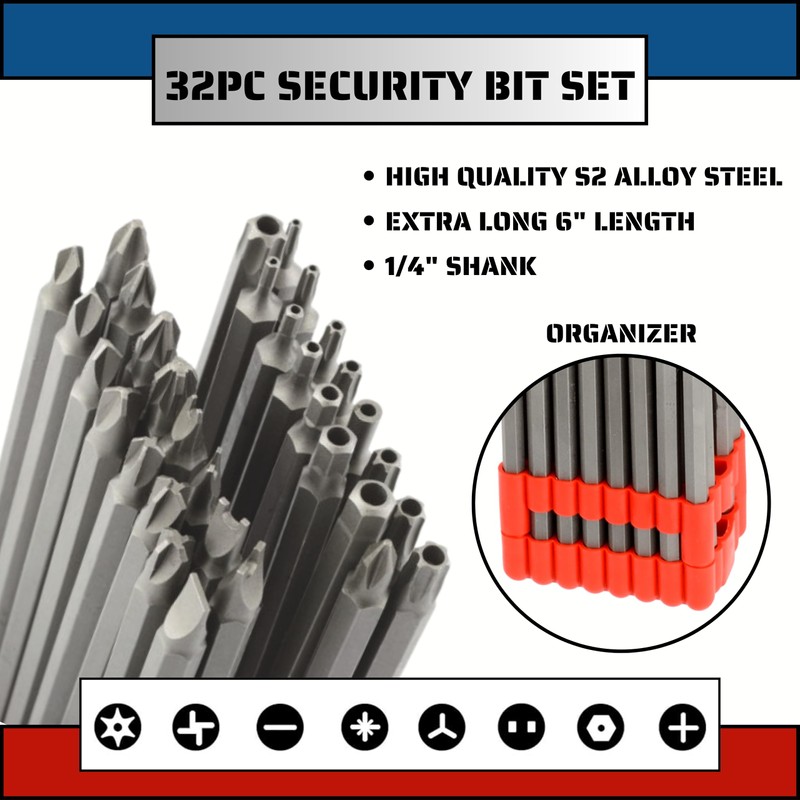 ATE Pro. USA - 1/4" Extra Long Security Bit Set,