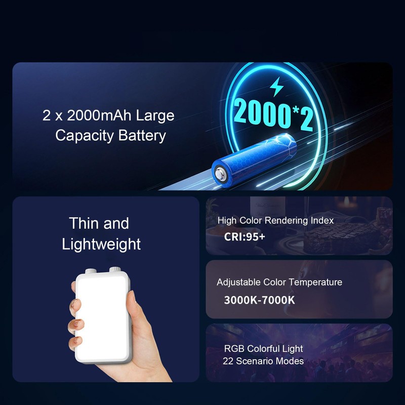 Photography Video Fill Light, 40W RGB 3000-7000K Stepless Brightness RGB