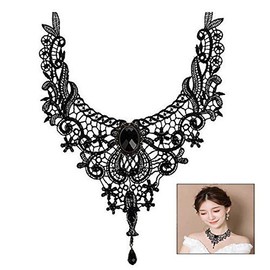 iwobi Black Jewel Lace Tattoo Choker Chain Lolita Bead Pendant Gothic Collar Necklace for Wedding Birthday Hallowen Party