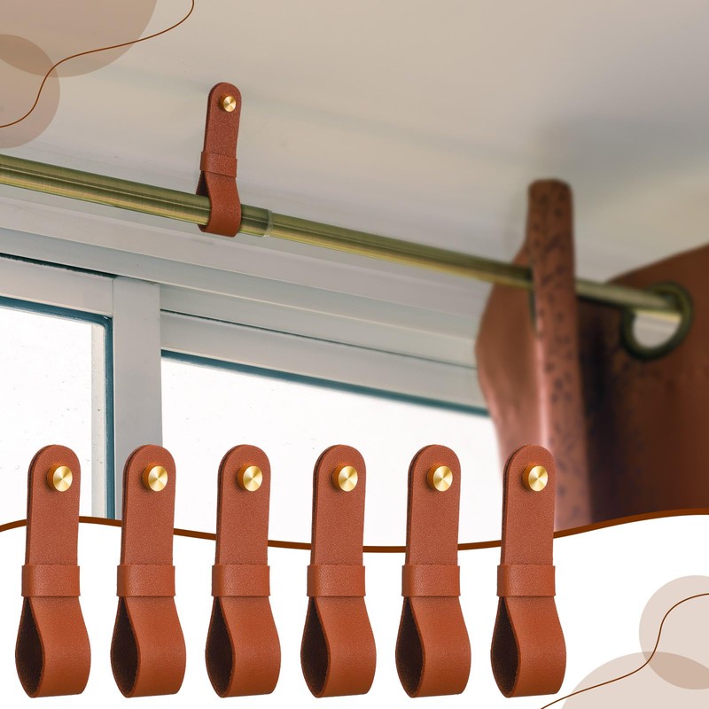 CroBlissful 6 Pcs Leather Curtain Rod Holders PU Leather Curtain