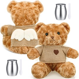 Shappy 2 Sets Cremation Angel Bear for Ashes Bear Animal with Mini Urn Small Keepsake Urn for Pet Ashes with Wing Spoon for Loss of Loved One Memorial Gifts(Brown)