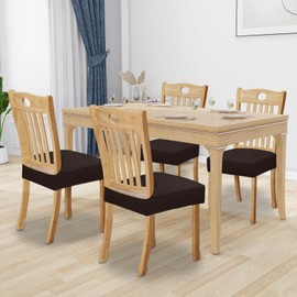 Easy-Going 100% Waterproof Seat Covers for Dining Room Chairs Set of 4, Stretch Chair Seat Slipcovers Protector Removable and Washable Kitchen Dining Chair Covers, Chocolate