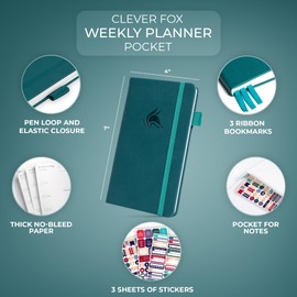 Clever Fox Pocket Planner Weekly – Undated Monthly Goal Planner and Calendar, Mini Planner Perfect for Purse, 10x17.5cm (Dark Teal)