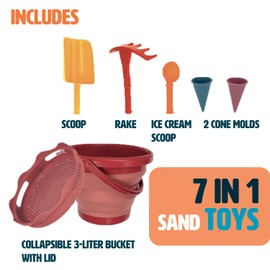 7-in-1 Compact Beach Toy Set – Space-Saving Sand Toy Play Kit for Kids - Red