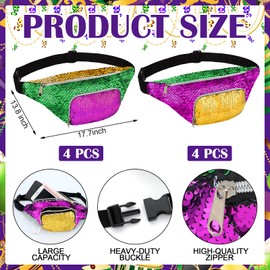 Abbylike Mardi Gras Sequin Fanny Pack for Adult Adjustable Carnival Waist Bag for Mardi Gras Outfit Accessories (8)