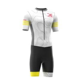 Crossedge Men’s Cycling Trisuit Unique Sublimated Design Padded, Quick-Dry and Breathable Half Sleeve Aerodynamic Skinsuit. (Medium, White, One size)