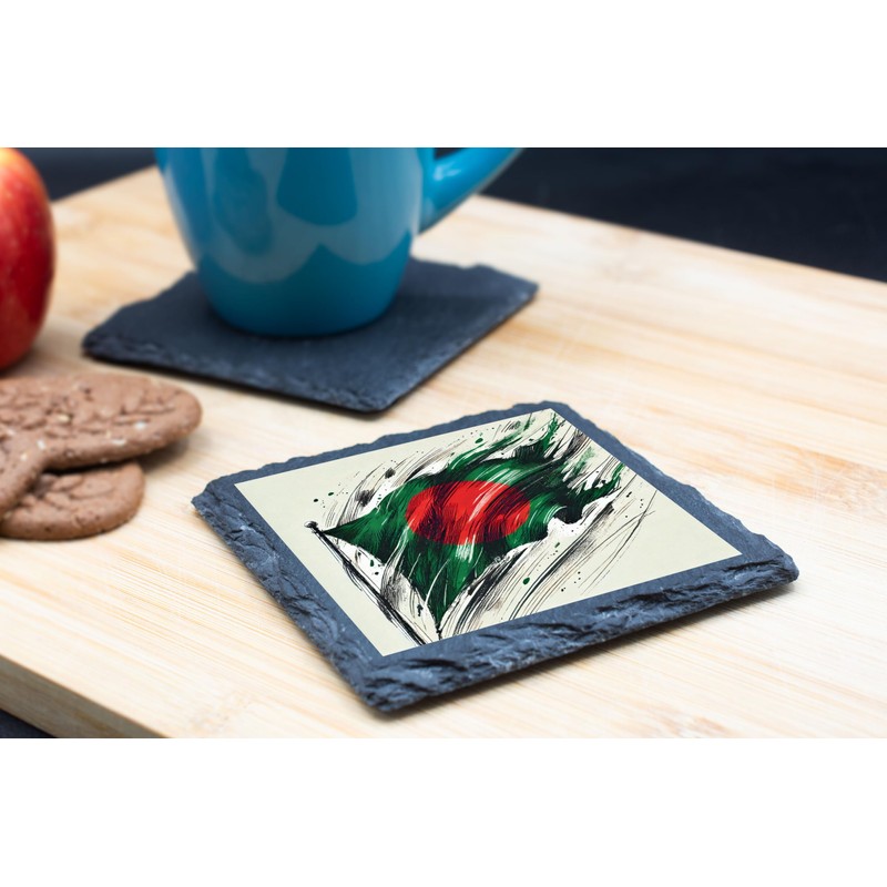 Bangladesh Flag Artistic Slate Coaster with Unique Design, for Home