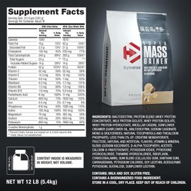 Dymatize Super Mass Gainer Protein Powder, Gourmet Vanilla, 52g Protein, 1g Creatine, 1280 Calories, 10.7g BCAAs, 245g Carbs, Contains Whey Protein, Isolate, and Casein (16 Servings)