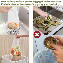 Kitchen Sink Drain Strainer Basket with Sink Basket Holder and 300 Sink Strainer Net Bags, Mesh Sink Strainers for Kitchen Sink Food Catcher, Sink Trash Catcher for Garbage Leftovers etc.