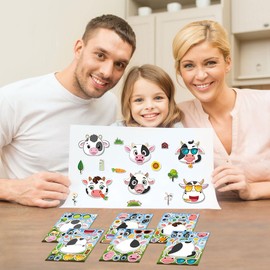 Dorgua Farm Cows Make-a-face Sticker, Make A Farm Cows Stickers for Kids, DIY Craft Cows Stickers Face Stickers, Make Your Cows Farm Sticker for Party Supplies Gifts, 6 Designs 24 Sheets