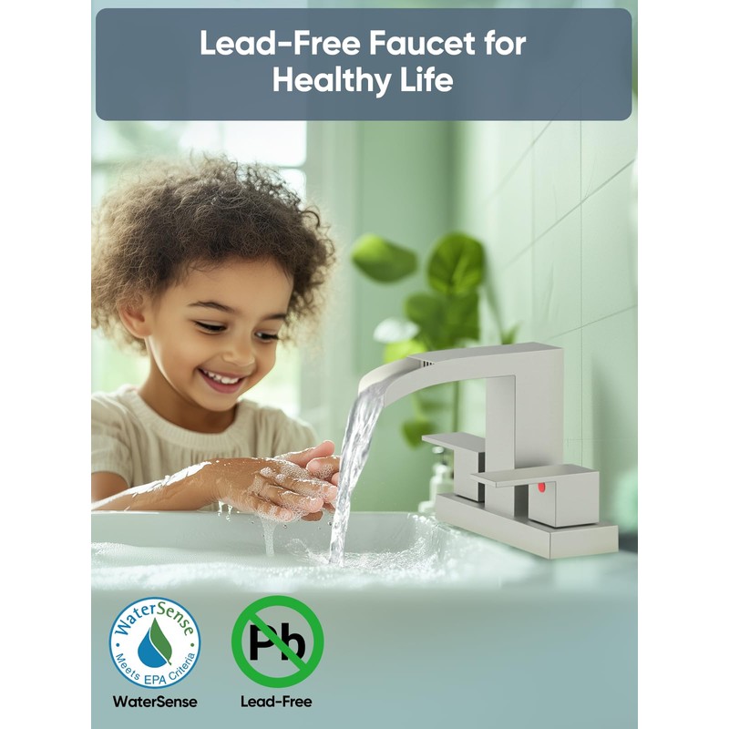 Cobbe Waterfall Bathroom Faucets 3 Hole, Brushed Nickel Bathroom Sink
