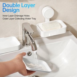 PAVSTINE Soap Dish Holder for Shower Suction Cup Soap Holder Wall Mounted Drainage Storage, No Drill Soap Tray Holder Strong Vacuum Attached Removable Soap Dish, White