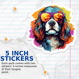 (2 Pack) Cavalier King Charles Spaniel Dog Stickers - Cavalier King Charles Spaniel With Sunglasses - Choose FromOver 100 Dog Breeds - 5 Inches On Longest Side - Premium Vinyl - Made In USA - BMCS0334