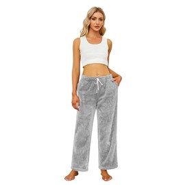 HEARTNICE Women's Warm Plush Pajama Pants Soft Fluffy Pajama Sleep Pants Comfy Fuzzy Lounge Pants Fleece Bottoms Sleepwear(Light Grey, L)