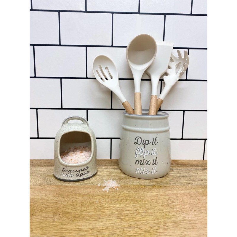 Dolomite Grey Ceramic Salt Cellar Pig Kitchen Spices Condiment Dispenser