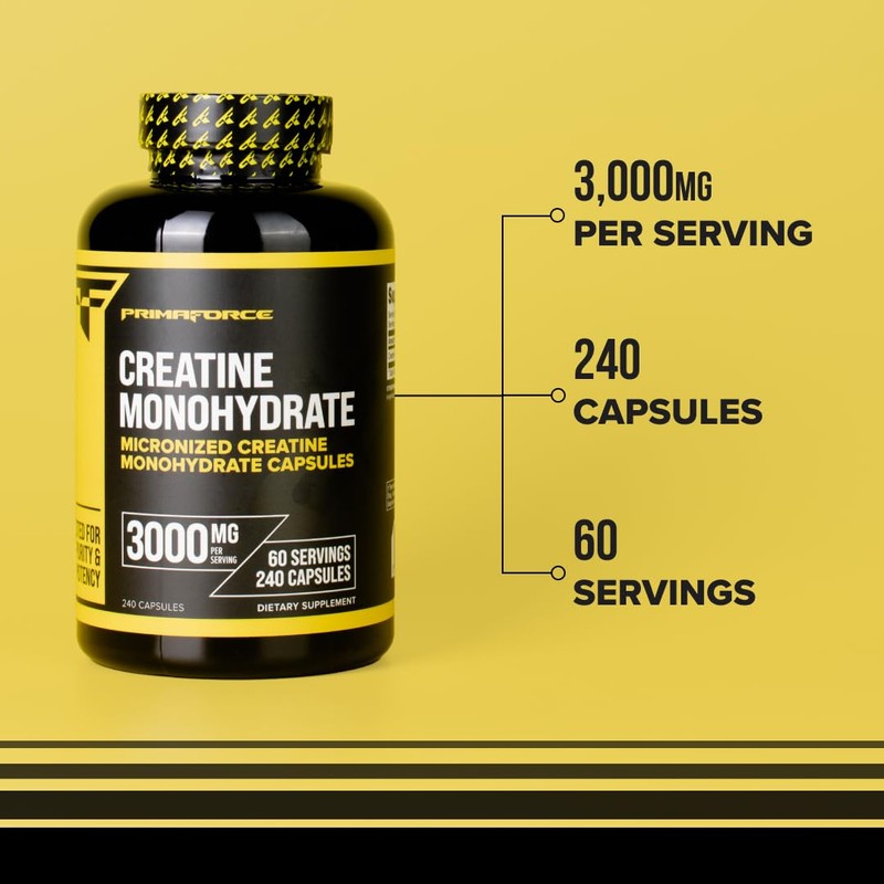 Primaforce Creatine Monohydrate Capsules - 240 Capsules, 3,000mg per Serving,