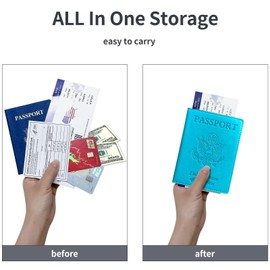 Passport Holder Cover Wallet Case RFID Blocking Leather Card Slot Travel Accessories Documents Organizer Protector for Women Men, Sky Blue