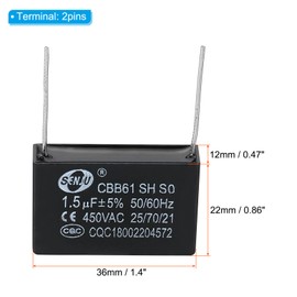 PATIKIL CBB61 Ceiling Fan Capacitor 1.5uF 450V AC 50/60Hz with 2 Pins 36 x 12 x 22 mm for Air Conditioning Fan Motor Star Running Capacitors Pack of 5