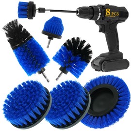 ETOUPA 8 Pcs Drill Brush Attachment Set, Power Cleaning Scrub Brush Kit with Extend Long Attachment, All Purpose Drill Scrub Brushes for Car, Grout, Floor, Tub, Bathroom and Kitchen (Blue)