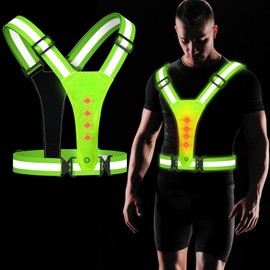 Fancysky Bretelle Catarifrangenti LED, Gilet alta Visibilità, Gilet Running per Bicicletta e Luce da Corsa da Jogging con Cintura Riflettente, Adatto a Bambini e Adulti, Jogging Riflettente