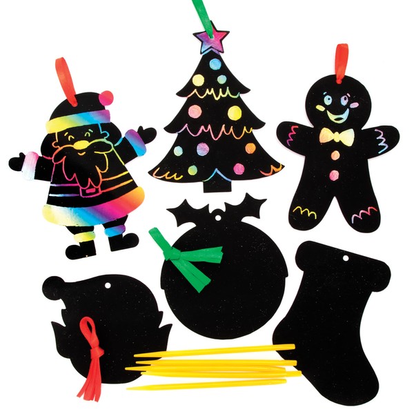 Baker Ross Christmas Scratch Art Decorations - Pack of 12,