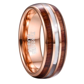 Vakki Rose Gold Dome Tungsten Promise Ring Wood and Shell Inlay Wedding Band Size 8.5