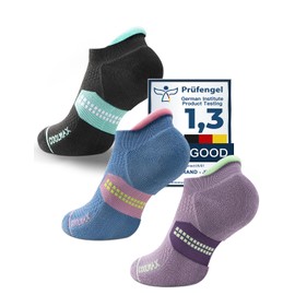 Juclise Coolmax Bamboo Viscose Compression Running No Show Sock Women, Moisture Wicking Cushion AntiBlister Athletic Ankle (US, Alpha, Small, Regular, Regular, Lavender Lux+Washed Denim+Aqua Black)