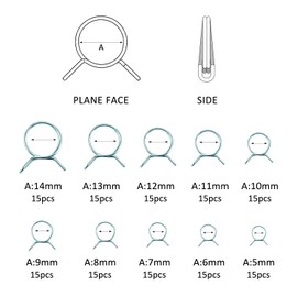 YIXISI 150 PCS 5-14mm Fuel Hose Spring Clamps, Fuel Line Hose Clips, Tubing Spring Clamps Assortment Kit, Single Wire Tubing Spring Clips Clamps, for Motorcycle Scooter ATV(10 Sizes)