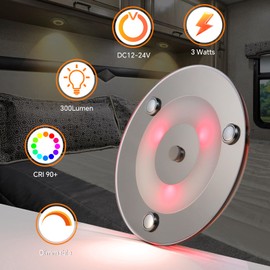 CamperXlite 4" RV Boat LED Dome Light 12V Acrylic Interior Light for Motorhome Yachts Trailer Interior Lighting, Built-in Dimmer Switch & Red Nightlight, DC12-24V CRI90+ Surface Mount (5000K)