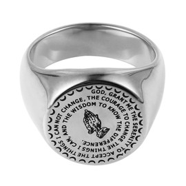 HZMAN Bible Verse Prayer Rings Christian Jewelry Silver/Gold Stainless Steel Praying Hands Bands, Stainless Steel, No Gemstone