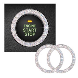 Kewucn 2 PCS Bling Crystal Double Rhinestone Car Engine Start Decoration Ring, Sparkling Push Start Button Sticker, Key Ignition & Knob Ring Decoration, Bling Car Interior Accessory(AB)