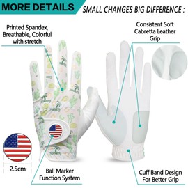 Golf Gloves Men Right Handed Golfer Left Hand Leather Value 2 Pack with 2 Ball Marker 1 Towel 6 USA Flag Golf Tees 3 1/4 Inch Mens Golf Glove (Trees+Square Grid, Large (Worn On Left Hand))