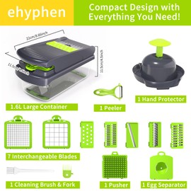 2025 UPGRADE,Vegetable Chopper Pro,BPA Free Veggie Chopper with Container & Lid,14-in-1 Multifunctional Salad Cutter,Onion Dicer,Cucumber Slicer & Egg Separator,Kitchen Gadget with Safety Guard,Green