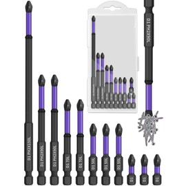 Tomorotec 11PCS Magnetic Phillips Screwdriver Drill Bit Set - Anti-Slip, Shock-Absorbent, Compatible with Impact & Electric Screwdrivers (Purple)