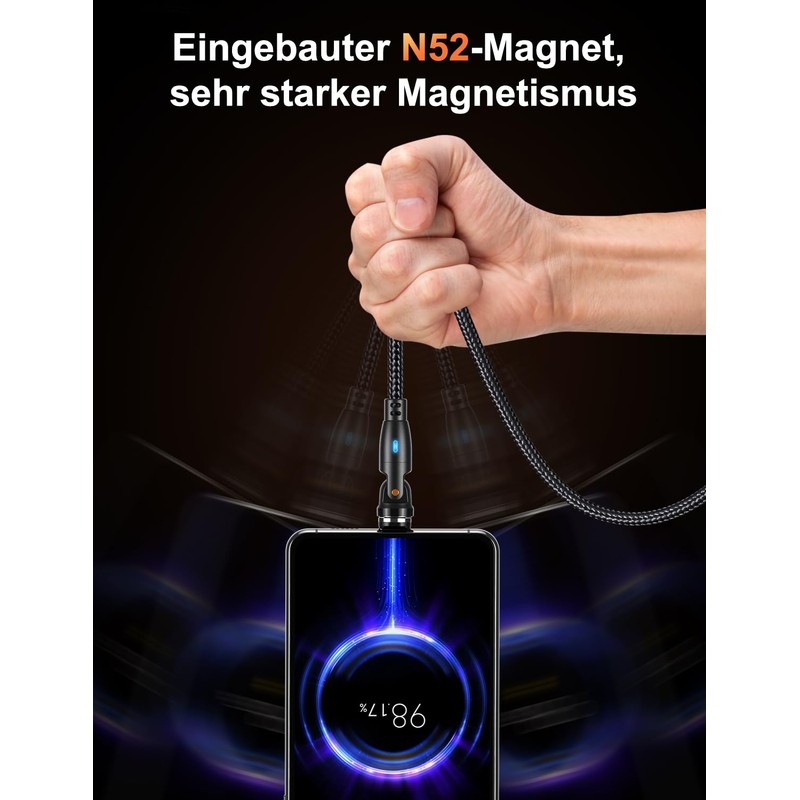 VAFOTON 9Pin Magnet Ladekabel (2Pack 2m+1m), 540 Grad USB Magnetisches