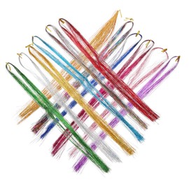 Mikinona Colorful Tinsel Hair Extensions Kit with Tools 10 Strands of Glitter Hair Tinsel for Women and Girls for Parties and Dress-Up