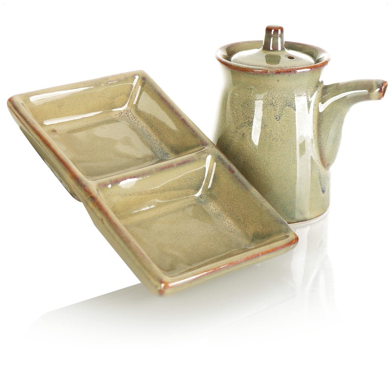 com-four® 2 Piece Sushi Serving Set - Ceramic Sauce Bowl