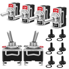 Rocker Switch 15A 250V / 20A 125V SPST 2-Pin On/Off Rocker Switch with Metal Lever Waterproof Protective Cap for Car Truck Boat Car Truck Pack of 6