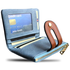 Women's RFID Bifold Leather Small Wallet Ladies Mini Purse with Coin Pocket,Soft Compact Thin Wallet (blue)