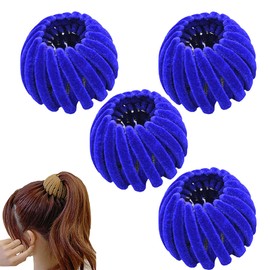4Pcs Black Bird's Nest Ponytail Clip, Women's Hair Accessories, Hair Accessories Velvet Retractable Bun for Ponytails, Buns and Hair Cards (blue)