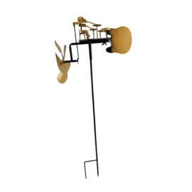 Fenteer Garden Decoration Metal Drummer Windmill Weather Vane Easy Installation Stake Statues for Walkway Home Courtyard Yard Lawn