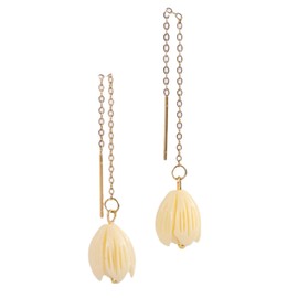 Hawaiian Gold Plated Pikake Stainless Steel Threader Earrings for Women HawaiI Floral Dangle Drop Earrings Lightweight Gold Plated Elegant Jewelry Gift