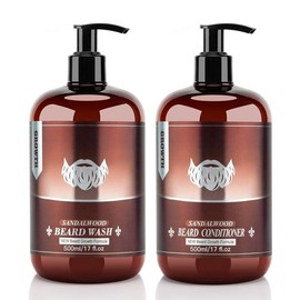 Beard Wash & Conditioner Set for Men - 17 oz Shampoo with Biotin, Argan & Jojoba Oils for Smooth, Soft, and Strengthened Beard - Sandalwood Scented - Colour: Sandalwood