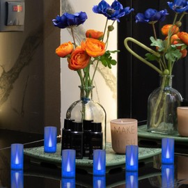 LANKER Flameless Candles, Battery Operated LED Pillar Candles, D1.5 x H3 inch, Flickering Blue Long Flame-Effect Light, Romantic Electronic Fake Votive Candles for Party, Set of 12 (Blue)
