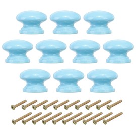PATIKIL Blue Wood Round Drawer Knobs, 10 Pcs x 1-3/8 Inch, Set of 10 with Screws for Kitchen Cupboard Furniture Door